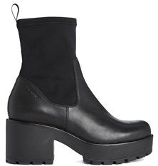Vagabond Dioon Black Leather Mix Heeled Ankle Boots - Black