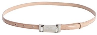 Prada nude patent leather silver buckle skinny belt