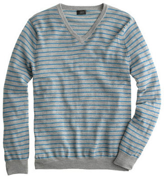 J.Crew Merino V-neck sweater in heather grey stripe