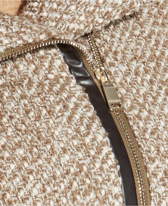 Calvin Klein Size Asymmetrical Faux-Leather-Trim Wool-Blend Coat