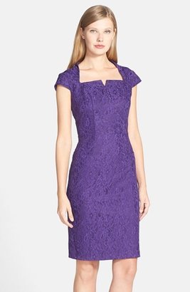 Adrianna Papell Notched Square Neck Lace Sheath Dress