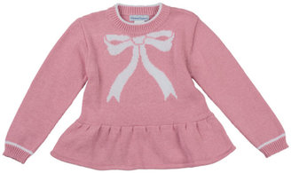 Florence Eiseman Bow-Intarsia Peplum Sweater, Pink, 2T-4T