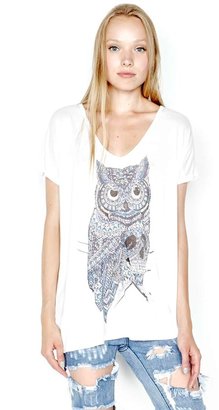 Lauren Moshi Color Owl April Oversized V-Neck Tee in White