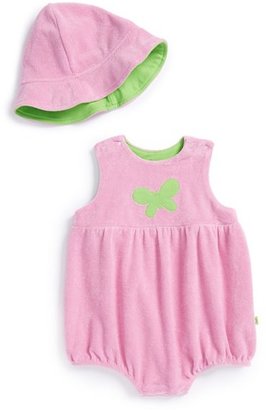 Offspring 'Cyclamen Butterfly' Terry Cloth Bubble Romper & Hat (Baby Girls)