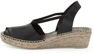 Andre Assous Dainty Leather Slip-On Espadrille Wedge, Black