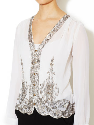 Plenty by Tracy Reese Chiffon Bead Embellished Top