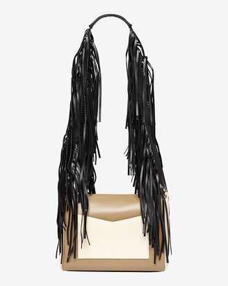 Sara Battaglia Teresa Colorblock Fringe Shoulder Bag: Taupe/Black