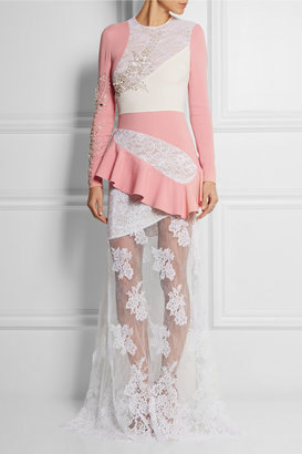 Alessandra Rich Embellished lace and stretch-silk cady gown