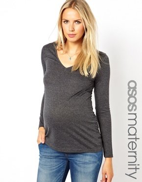 ASOS Maternity Top With Long Sleeves And V Neck - Grey £7.00