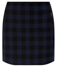 New Look Blue Check Zip Front Mini Skirt