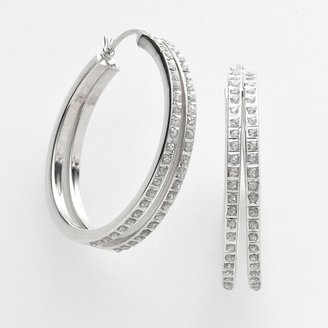 Mystique Diamond TM platinum-over-silver diamond accent hoop earrings