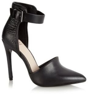 Faith Black leather ankle cuff high court shoes