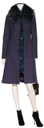 Alberta Ferretti Purple Wool Coat with Removable Fur Collar