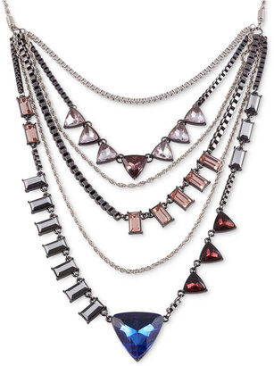French Connection Hematite-Tone Stone Multi-Row Chain Frontal Necklace