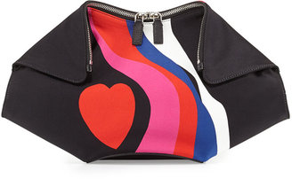 Alexander McQueen De-Manta Heart-Print Clutch Bag, Black Multi