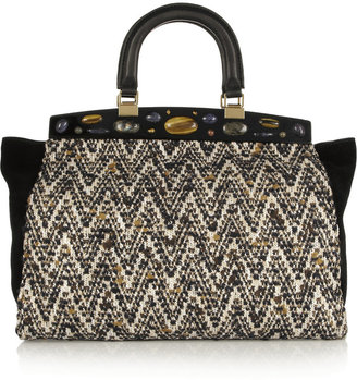 Tory Burch Attersee embellished tweed and suede tote
