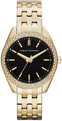 Armani Exchange Black Dial and Gold IP Plated Bracelet Ladies Watch