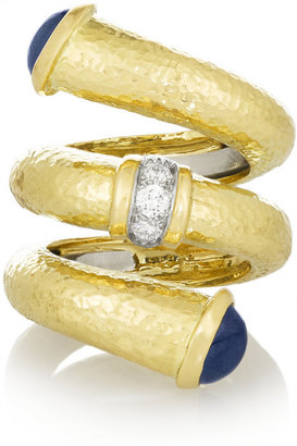 David Webb Double Tip Nail 18-karat gold, sapphire and diamond ring