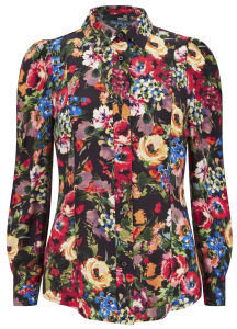 Love Moschino Women's Flower Print Puff Sleeve Shirt Multi