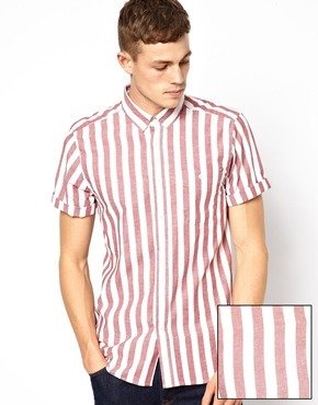ASOS Shirt In Short Sleeve With Breton Stripe - Red