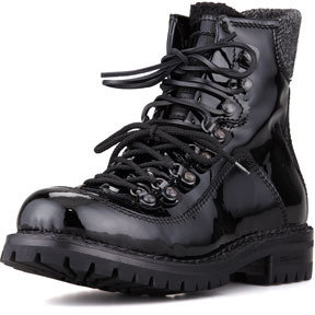 DSquared 1090 Dsquared2 Chunky Patent Combat Boot, Black