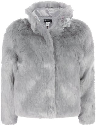Kate Mack Girls Grey Faux Fur Coat