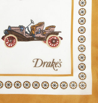 Drakes Car-Print Silk Pocket Square