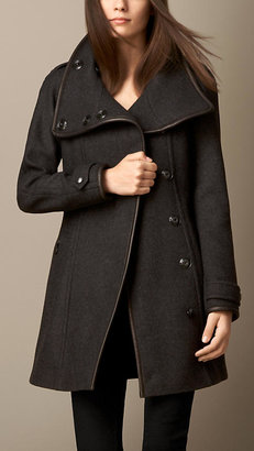 Burberry Leather Trim Wool Blend Wrap Coat