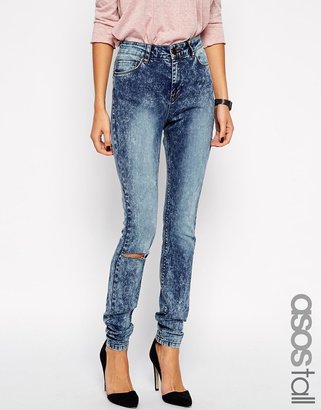 ASOS TALL Ridley Supersoft High Waist Ultra Skinny Jeans in Tears Mid Acid Wash with 1 Rip