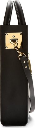 Sophie Hulme Black Saddle Leather & Gold Mini Tote Bag