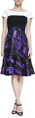 J. Mendel Short-Sleeve Printed Skirt Dress, Violet/Noir/Ivory