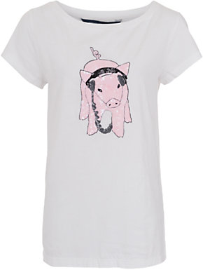 French Connection This Little Piggy T-Shirt, White / Pink