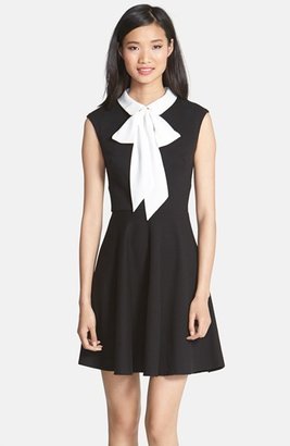 Betsey Johnson Bow Collar Stretch Jacquard Fit & Flare Dress