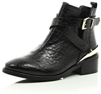 River Island Black leather low heeled cut out ankle boots
