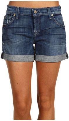 7 For All Mankind Relaxed Mid Roll-Up Short in Grinded Medium Blue (Grinded Medium Blue) - Apparel