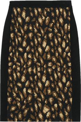 DKNY Leopard-print silk-blend and ponte skirt