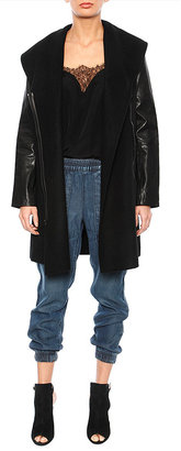 Vince Leather Sleeve Shawl Collar Jacket