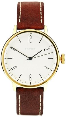 Tsovet Gold Dial Brown Leather Strap Watch