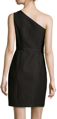 Halston One-Shoulder Jacquard Dress, Black