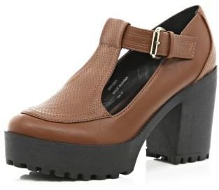 River Island Tan chunky cleated sole T bar shoes