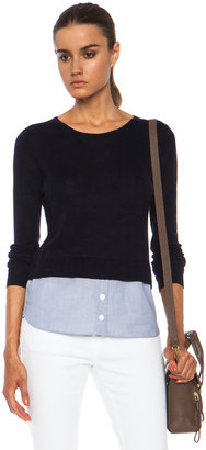 Band Of Outsiders Cashmere Crewneck Silk-Blend Sweater with Shirttail in Navy