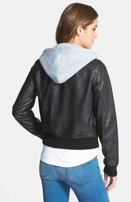 MICHAEL Michael Kors Leather Bomber Jacket with Knit Hood