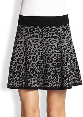Milly Cheetah-Print Jacquard Flared Skirt