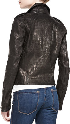 RtA Denim Snake-Print Leather Moto Jacket