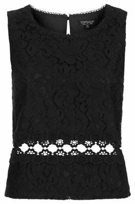Topshop Womens Crochet Flower Detail Shell Top - Black