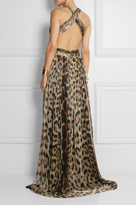 Roberto Cavalli Cutout leopard-print silk-chiffon gown
