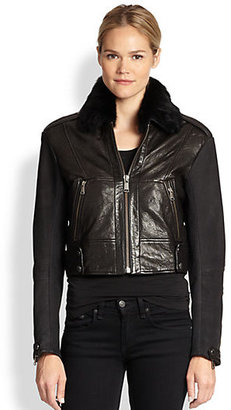 Richard Chai Andrew Marc x Natasha Fur-Collar Moto Jacket