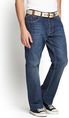 Goodsouls Mens Loose Fit Jeans with Belt - Mid Blue