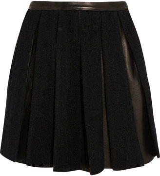 Balmain Pleated wool-blend and leather mini skirt