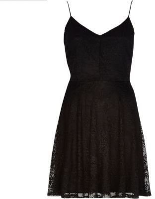 River Island Black lace fit and flare slip dress